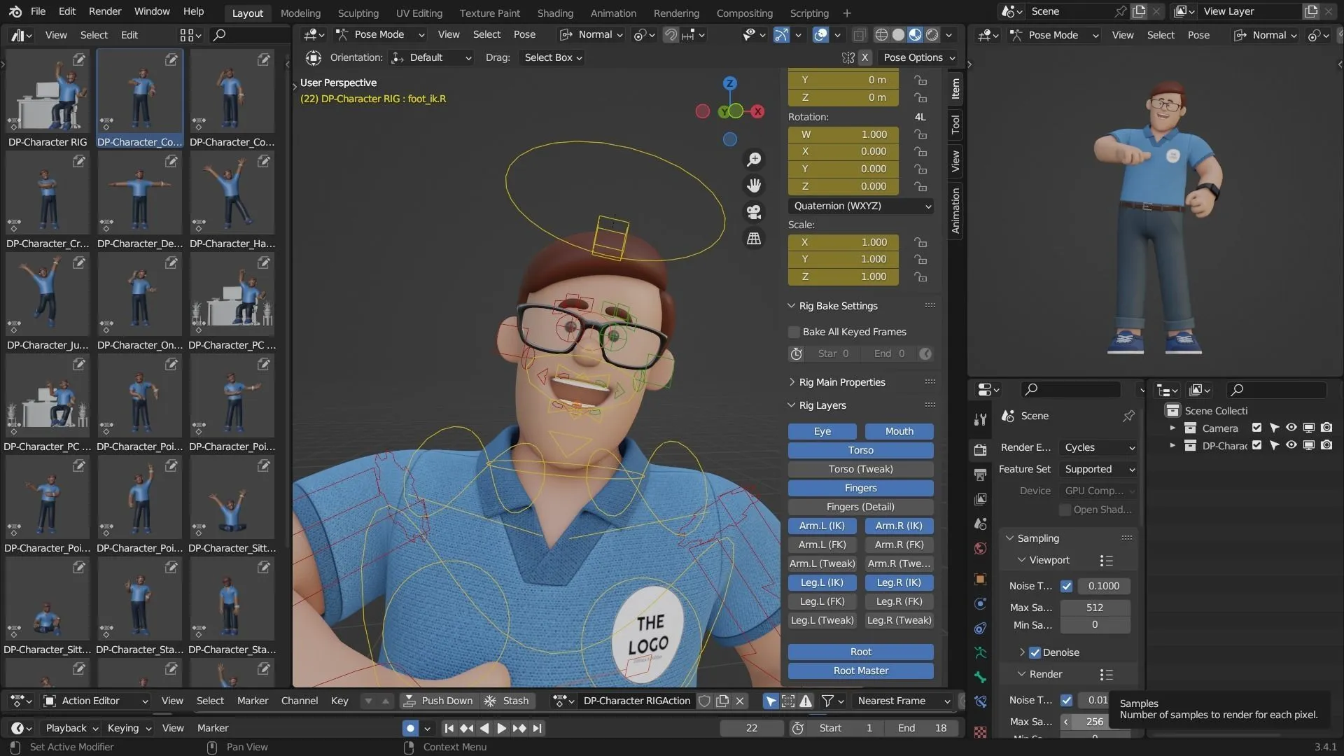 Customizable Office Illustration Man in Blender workspace